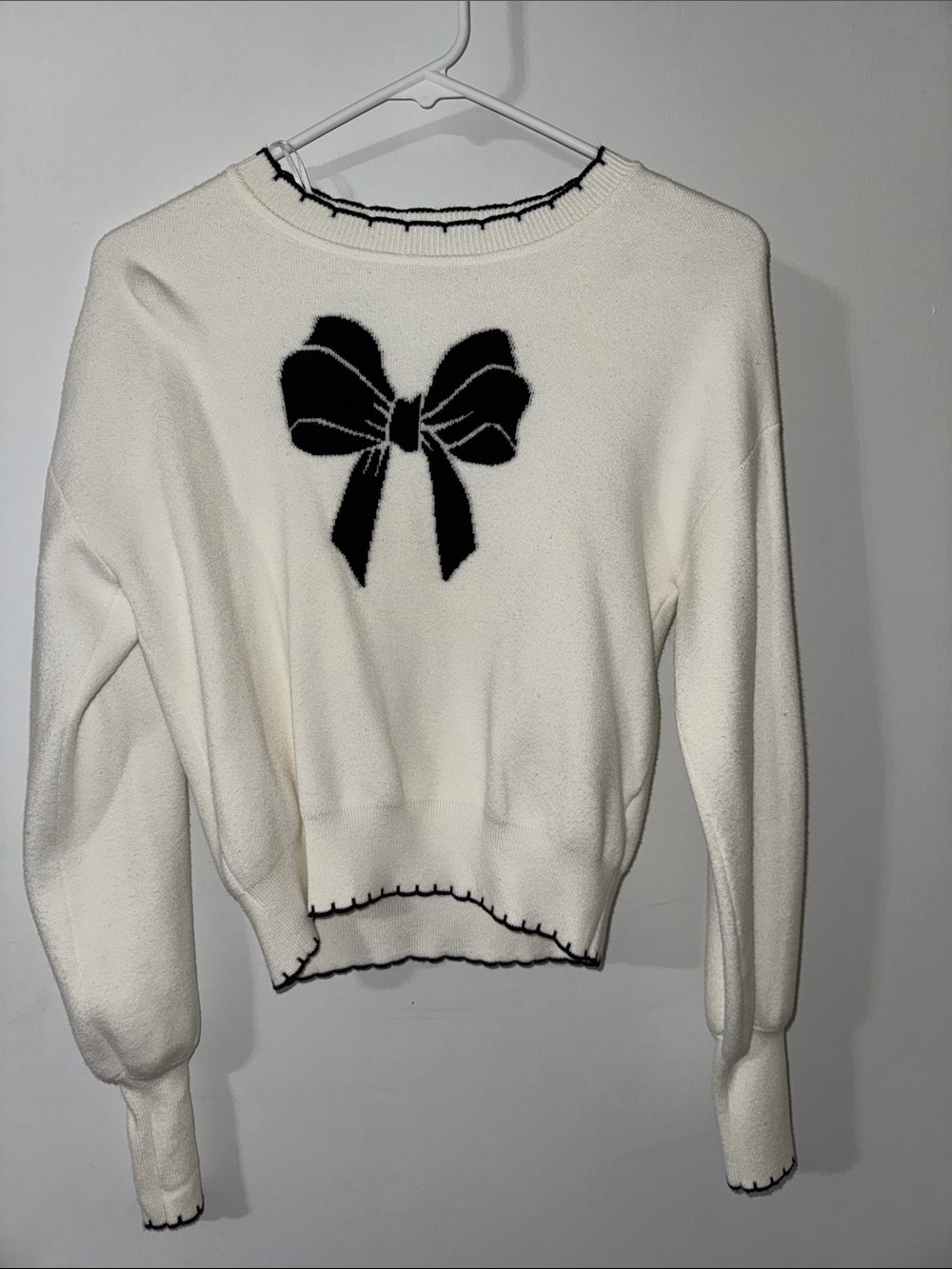 White Bow Accent Women's Sweater